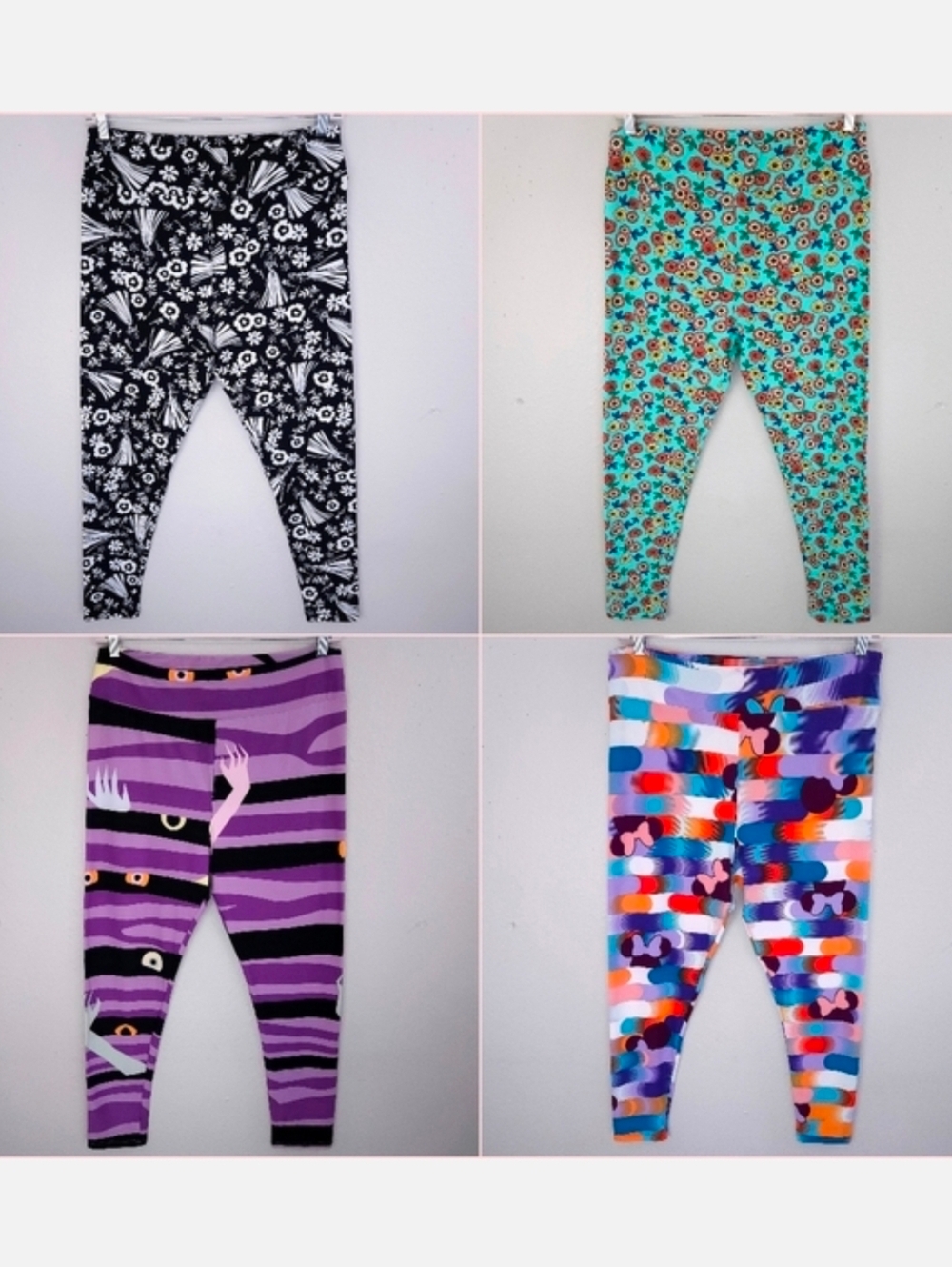 LULAROE TC2 Leggings X4 Disney Sleeping Beauty Minnie Mouse Halloween Floral NEW